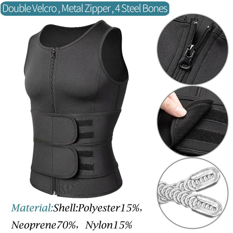 Men's Zipper Sauna Sweat Vest Waist Trainer Sports Tanks Top For Workout Excecise Sportswear Body Shaper