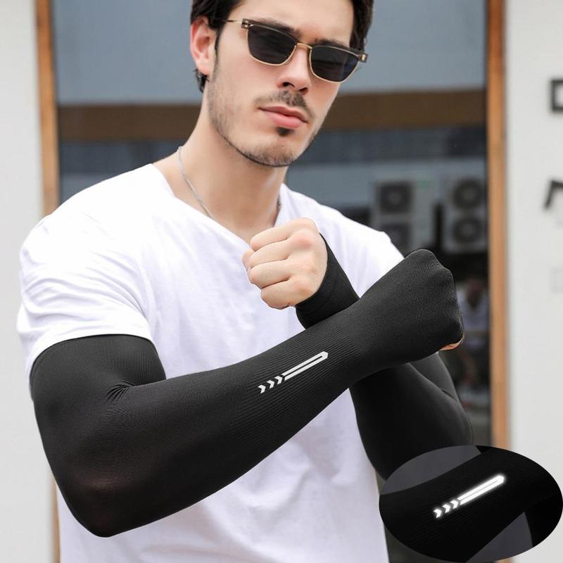 1 Pair Men's Arm Sleeves, Arm Protective Sleeves with Reflective Sign, Sports Outdoor Cycling Fishing Camping Hiking Accessories, Gym Accessories