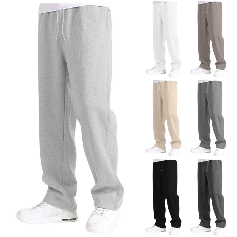 Mens Fleece Sweatpants High Waist Drawstring Straight Leg Pants Male Bottom Sweatpants Joggers Trousers Autumn Winter Streetwear