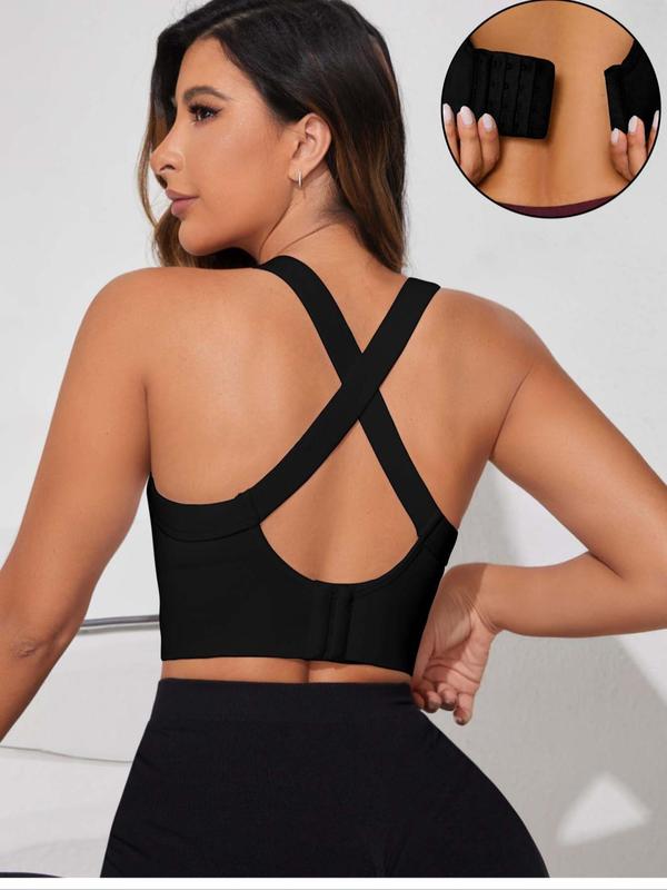 Women's Criss Cross Backless Sports Bra, Solid Color Sleeveless Sports Top for Yoga Gym Workout, Ladies Sportswear Clothing for Indoor Outdoor Wear, Back To School Bra