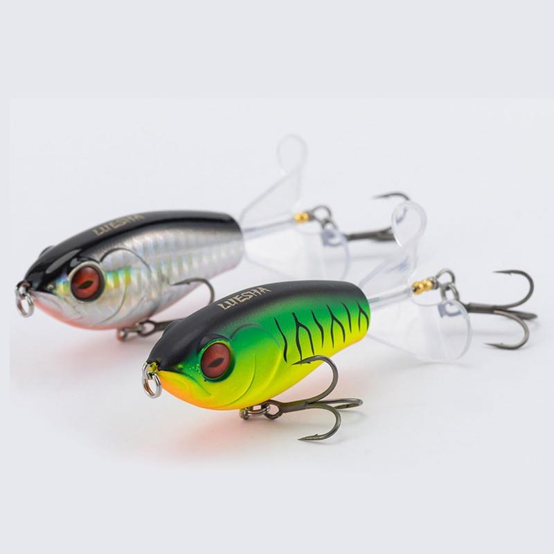 Multicolored Hardbait Topwater Whopper Plopper Fishing Supply 4.33in 0.51oz with Treble Propeller Blade Floating Rotating Tail Freshwater Saltwater