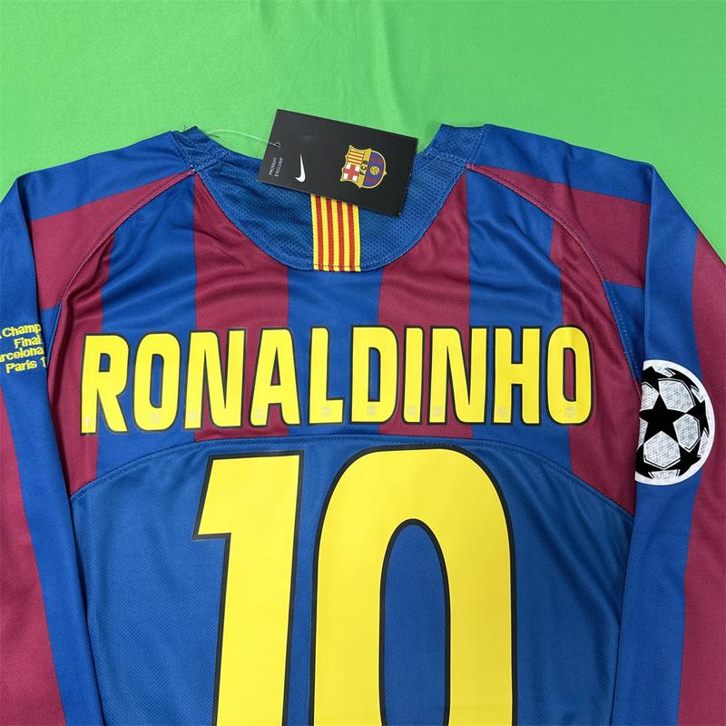 Nike 0506 FC Barcelona Home Long Sleeve Red Blue Top No. 10 Ronaldinho Soccer Jersey Quick Dry Final Edition