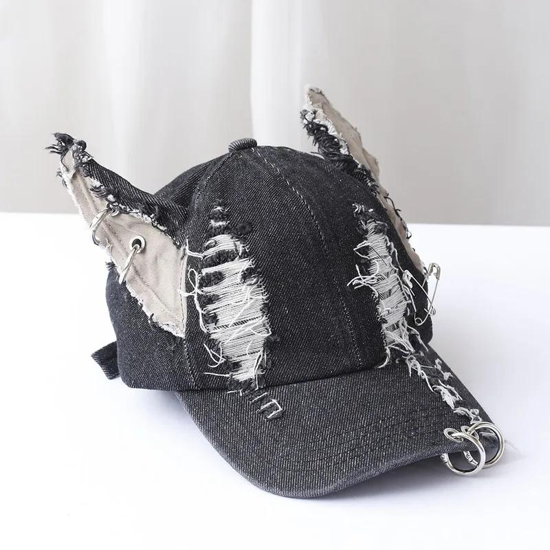 New fashion girl jeans long rabbit ears Cowboy baseball hat wash graffiti hip hop cap Women Men Party team baseball cap