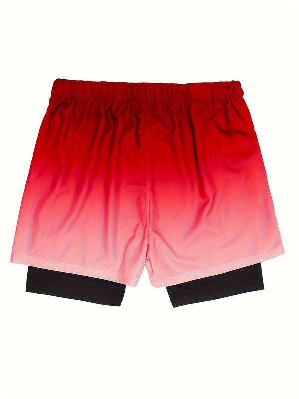 Men's Ombre Print 2 in 1 Drawstring Waist Sports Shorts, Gym Shorts, Regular Fit Casual Sporty Breathable Comfortable Shorts for Outdoor Workout Running, Men's Sport & Outdoor Clothing for All Seasons