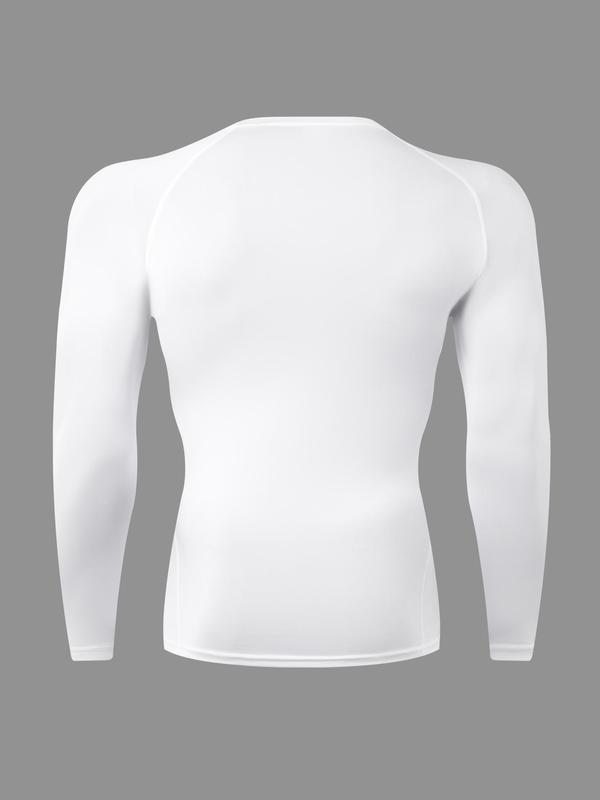 Men's Solid Round Neck Sports Tee, Tight Quick Drying Long Sleeve Crew Neck T-Shirt for Gym Workout Running, Casual Sporty Top for Spring & Fall