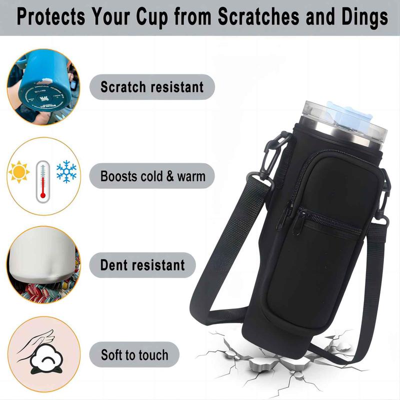 Water Bottle Carrier Bag with Phone Pocket, 1 Count Water Bottle Holder with Adjustable Strap, Drinkware Accessories for Outdoor