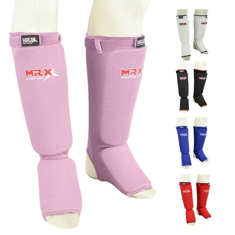 MRX BOXING & FITNESS Muay Thai Shin Guards Kick Boxing Leg & Foot Protector Pad MMA Shin Guard Extra Padding for Men or Women