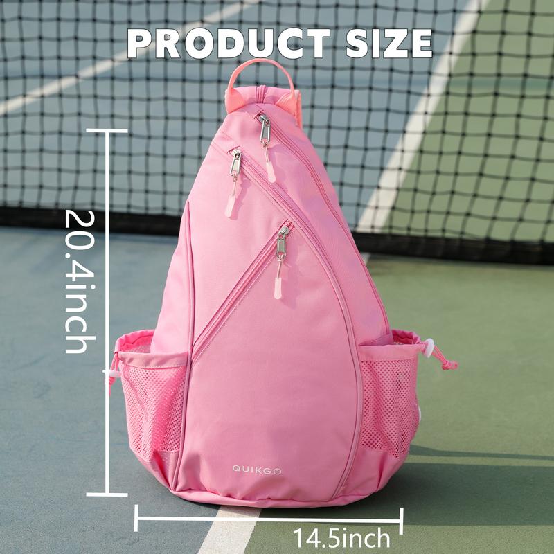 QUIKGO Pickleball Bag for Women & Men, Adjustable Reversible Sling Bags with Fence Hook, Protable Pickle Ball Paddle Backpack, Pickleball Accessories (Pink)