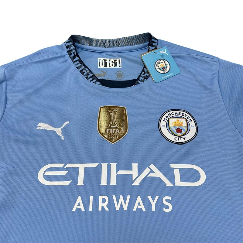 Puma 2425 Manchester City Home Blue Short Sleeve Retro Top Haaland No.9 Soccer Jersey Quick Dry Premier League