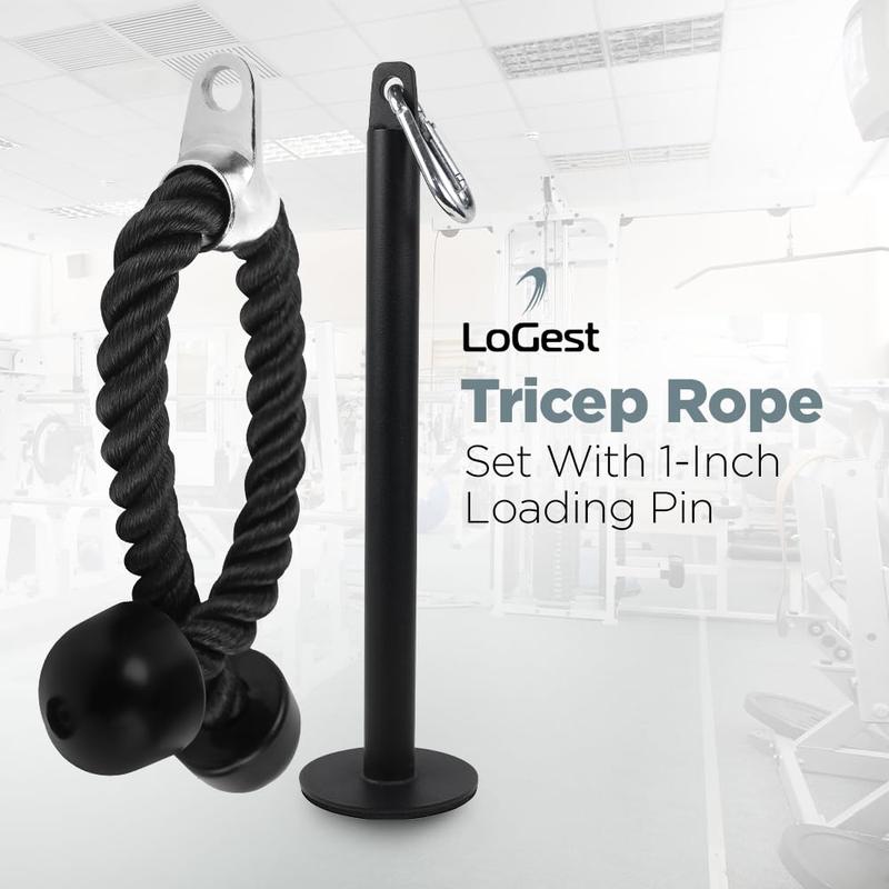 Tricep Rope Set with 2-Inch Loading Pin - Rope Cable Attachment 27-inch Length - Loading Pin Solid Steel Construction Maximum Weight Capacity 225 Pounds - Loading Pin for Weight Plates