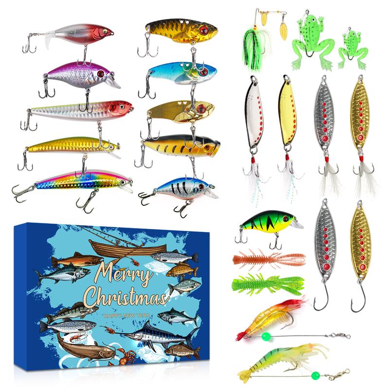 ANOTION 24-Piece Fishing Lure Gift Set for Men – Christmas Gift for Fishing Lovers, Includes Spoons, Minnow, Popper & Crankbait for the Holidays