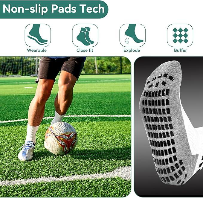 4 Pair Men's Soccer Socks with Anti Slip Non Slip Grip Pads for Football Basketball Sports Grip Socks