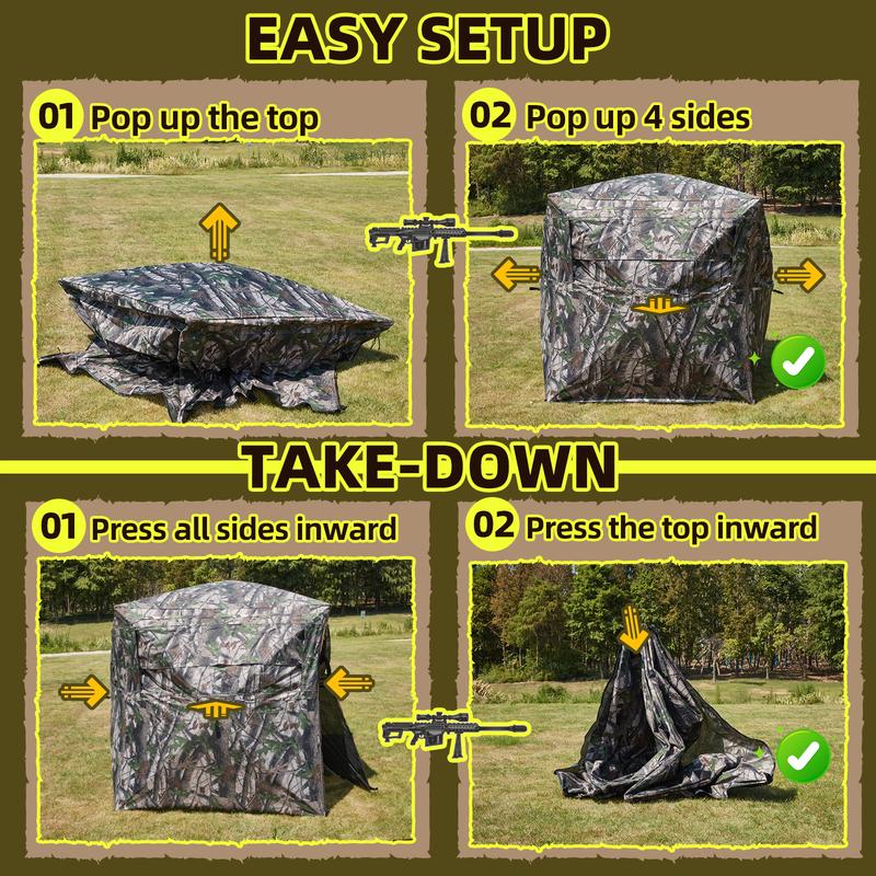 EROMMY Hunting Blind See Through with Carrying Bag, 2-3 Person Pop Up Ground Blinds 360 Degree, Portable Resilient Hunting Tent for Deer & Turkey Hunting