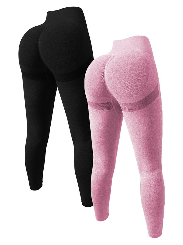 Women's 2pcs Solid High Waist Sports Tummy Control Leggings, High Stretch Seamless Yoga Leggings, Summer Outfits, Ladies Sportswear for Indoor Outdoor Wear