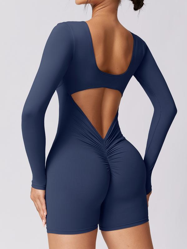 TIMEOFF One Piece Workout Jumpsuits for Women Backless Tummy Control Long sleeves Jumpsuits Sexy Backless Butt Lift Yoga Shorts Romper yoga legging