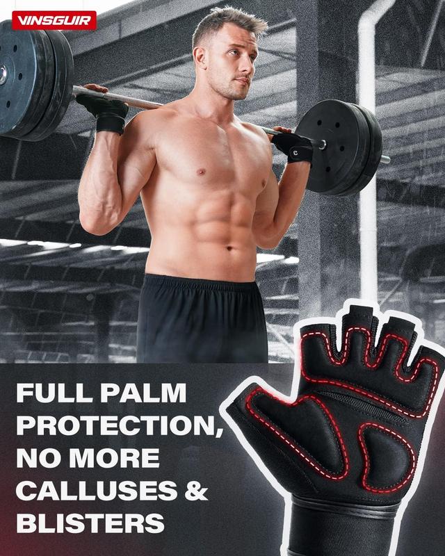 Padded Weight Lifting Gloves with Wrist Support, Fingerless Grip Workout Gloves for Men and Women, Gym Gloves for Exercise, Weightlifting, Cycling, Pull ups, Rowing, and Climbing