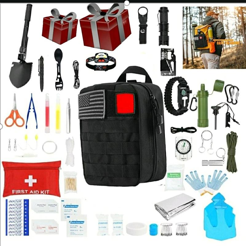 Emergency kit bug out bag Survival Kit - Survival Gear camping hiking backpacking perfect Christmas gift for dad brother husband (142pieces)