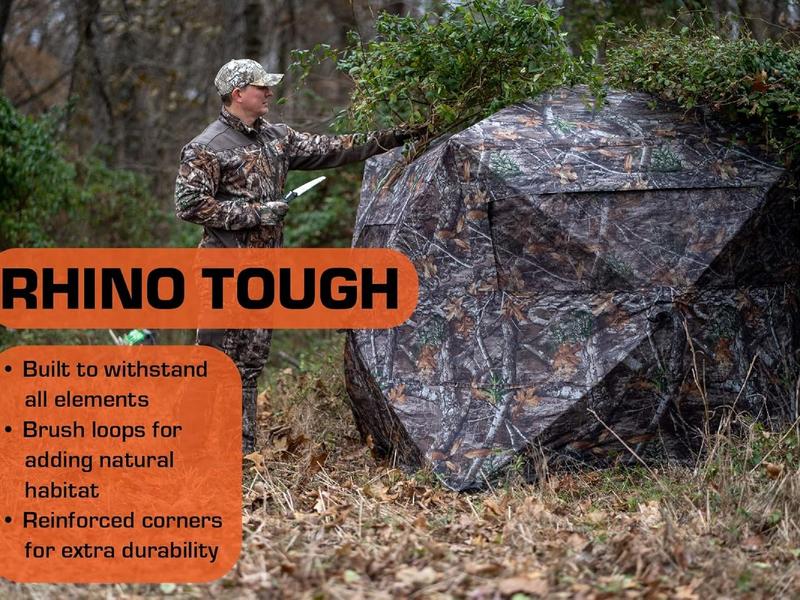 Rhino blinds R100-MOC Tough 2 Person Outside Game Deer and Turkey Hunting Pop-Up Ground Blind, Breakup Country Camouflage