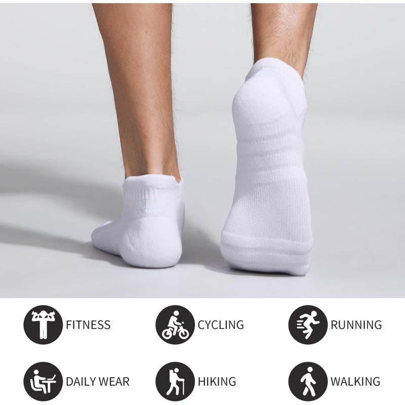 Athletic Running Ankle Socks, Low Cut Cushioned Anti-Blister Tab Sports Socks Men Women 6Pairs-White