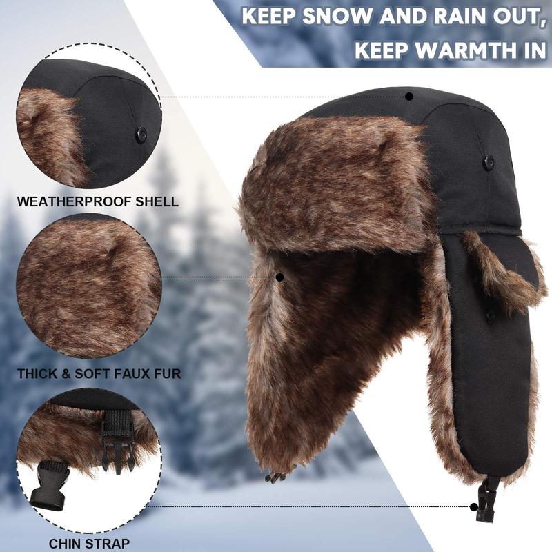 Men's Waterproof Windproof Winter Ski Hat with Faux Fur Ear Flaps, Warm & Comfortable for Hunting, Skiing, and Outdoor Activities