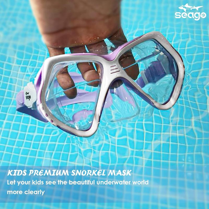 Kids Swim Goggles with Nose Cover Snorkel Mask Scuba Diving Swim Mask Anti-Fog Tempered Glass, Panoramic Clear View Silicone Seal Snorkeling Gear Swimming Goggles for Kids 6-14 Boys Girls Youth