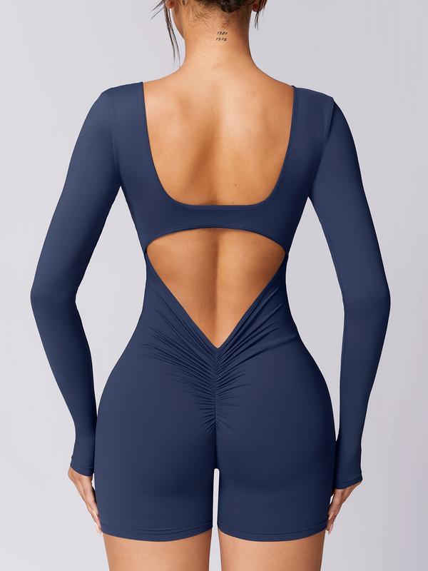 TIMEOFF One Piece Workout Jumpsuits for Women Backless Tummy Control Long sleeves Jumpsuits Sexy Backless Butt Lift Yoga Shorts Romper yoga legging