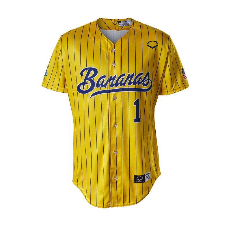 YOUTH Banana Ev0Shield Baseball Jersey - Yellow Pin Stripe Hot For Fans