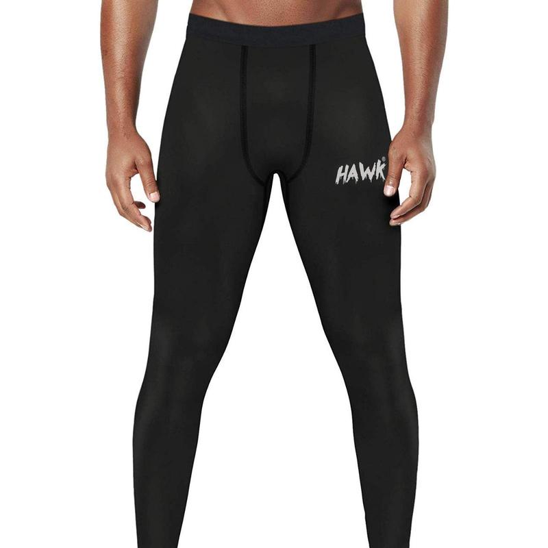 Hawk Sports Mens Compression Pants Base Layer Running Workout Muay Thai Jiu Jitsu MMA BJJ Spats Leggings Tights for Men (Black, 32'' Waist)