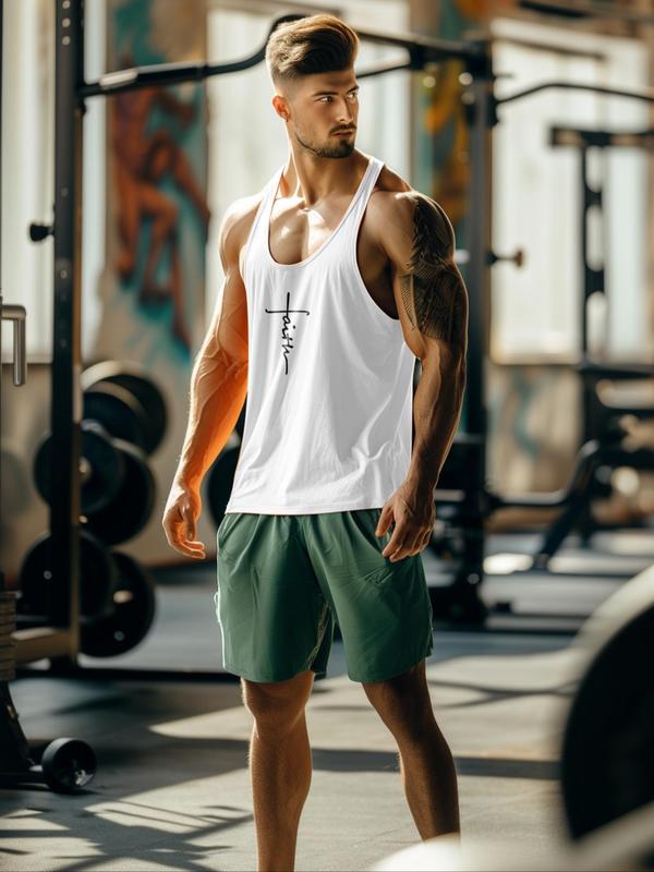 Men's Letter Print Scoop Neck Tank Top, Casual Sleeveless Top for Summer, Graphic Tees, Fashion Men's Streetwear Clothes for Gym Workout Running Training