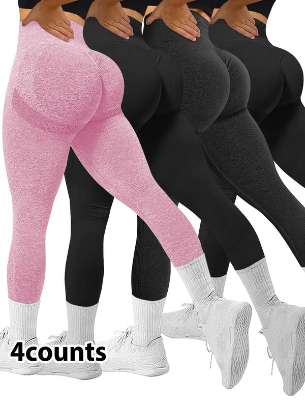 Women's 2pcs Solid High Waist Sports Tummy Control Leggings, High Stretch Seamless Yoga Leggings, Summer Outfits, Ladies Sportswear for Indoor Outdoor Wear