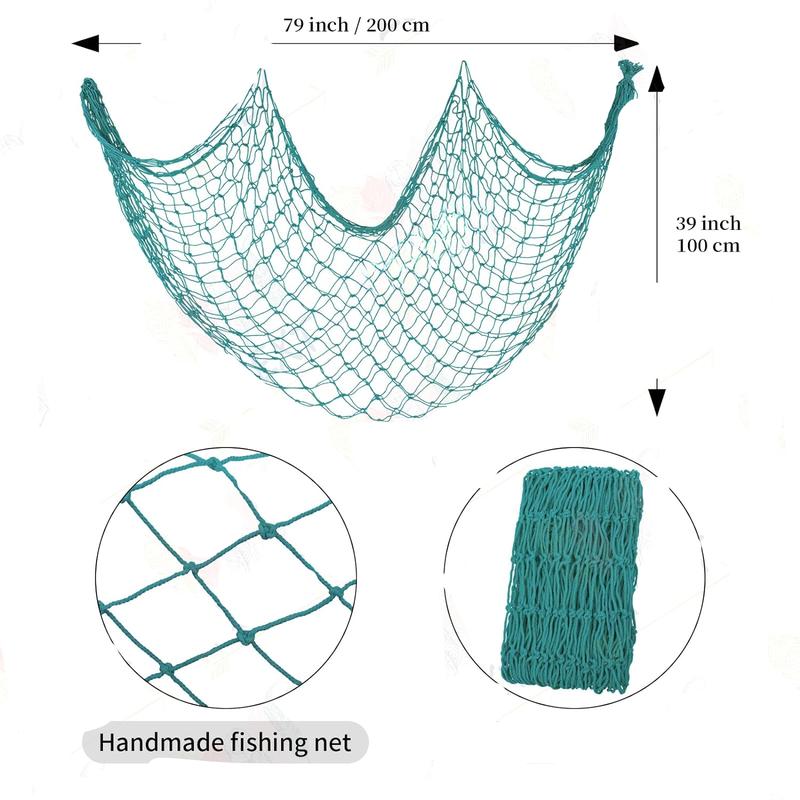 Aqua Decorative Fishing Net 80x40 Inch, 2 Pack Large Picture Fish Net, Wall Photo Hanging Fishnet for Decorations Thickened Rustic