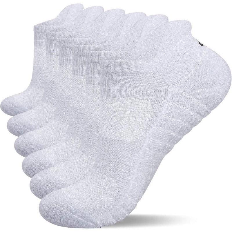 Athletic Running Ankle Socks, Low Cut Cushioned Anti-Blister Tab Sports Socks Men Women 6Pairs-White