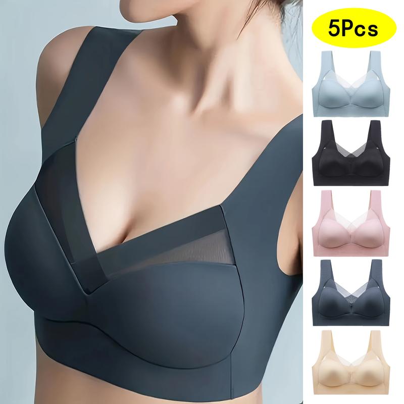 5Pcs High-Impact Wirefree Sports Bra - Women's Activewear for Running, Yoga, and Fitness - High Elasticity, Push-up, High Support, Breathable, and Moisture-Wicking