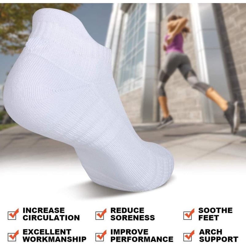 Athletic Running Ankle Socks, Low Cut Cushioned Anti-Blister Tab Sports Socks Men Women 6Pairs-White