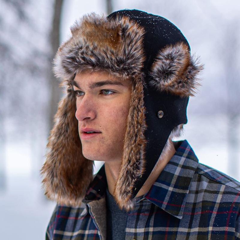 Men's Waterproof Windproof Winter Ski Hat with Faux Fur Ear Flaps, Warm & Comfortable for Hunting, Skiing, and Outdoor Activities