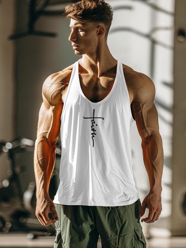 Men's Letter Print Scoop Neck Tank Top, Casual Sleeveless Top for Summer, Graphic Tees, Fashion Men's Streetwear Clothes for Gym Workout Running Training