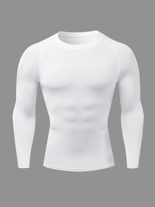 Men's Solid Round Neck Raglan Sleeve Sports Tee, Tight Quick Drying Long Sleeve Crew Neck T-shirt, Compression Shirts, Gym Tops, Back To School Tops, Sportswear Clothing Workout Tops for Gym Workout Running, Fallfreshness Clothes