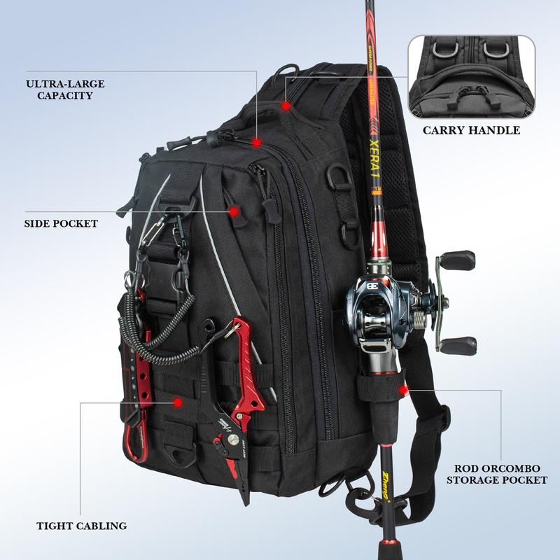 Fishing Tackle Backpack with Fishing Rod and Equipment Bracket, Lightweight Outdoor Waterproof Fishing Backpack (Not Including Accessories)