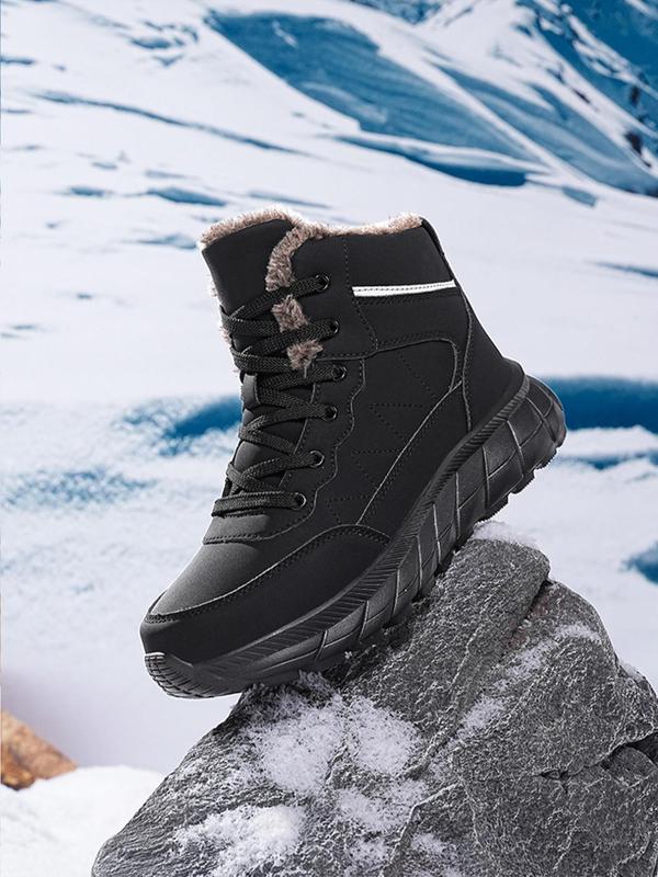 Men's Winter Warm  Thermal Lined   Hiking Shoes, Casual Sporty Lace Up Outdoor Snow Boots, Windproof Mountaineering Shoes for Fall & Winter