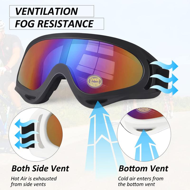 Motorcycle Goggles Kids, 2 Pack Dirt Bike ATV Motocross Goggles Ski Goggles, Off Road Riding Goggles for Child, Anti-UV Dust Airsoft Glasses for Men Women Youth Adults (White+Black Frame Color Lens)