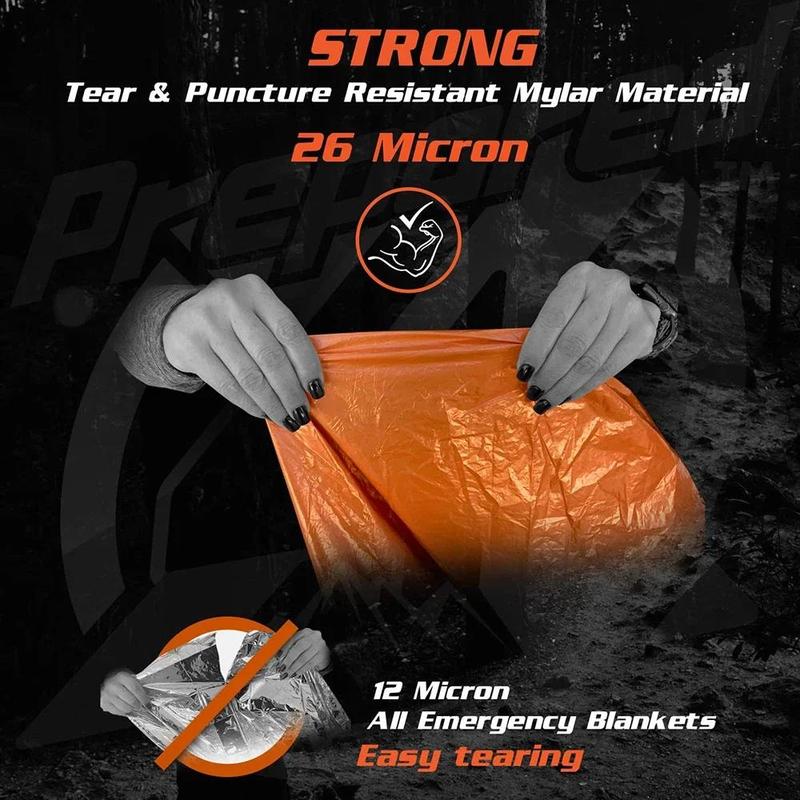 Emergency Rain Poncho, 1 Set Thermal Blanket Poncho with Storage Bag & Plastic Whistle, Weather Proof Outdoor Survival Camping Gear, Survival Bedding Gadgets