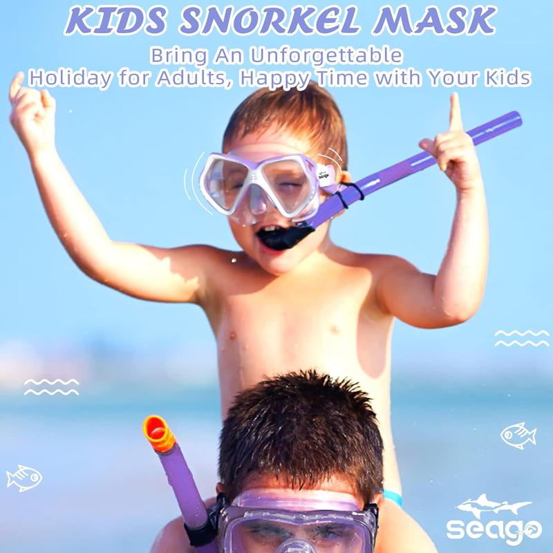 Kids Swim Goggles with Nose Cover Snorkel Mask Scuba Diving Swim Mask Anti-Fog Tempered Glass, Panoramic Clear View Silicone Seal Snorkeling Gear Swimming Goggles for Kids 6-14 Boys Girls Youth