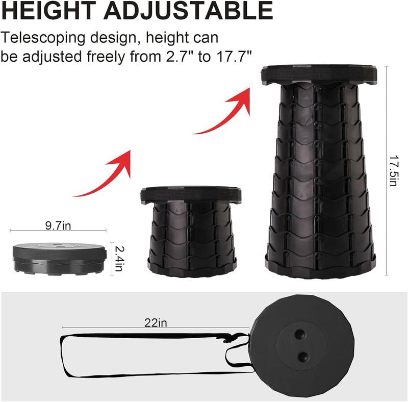 Upgraded Foldable Stool Thickened, Portable Collapsible & Retractable Stool for Fishing, Hiking Tours, BBQ, Parties, Outdoor Activities-Black