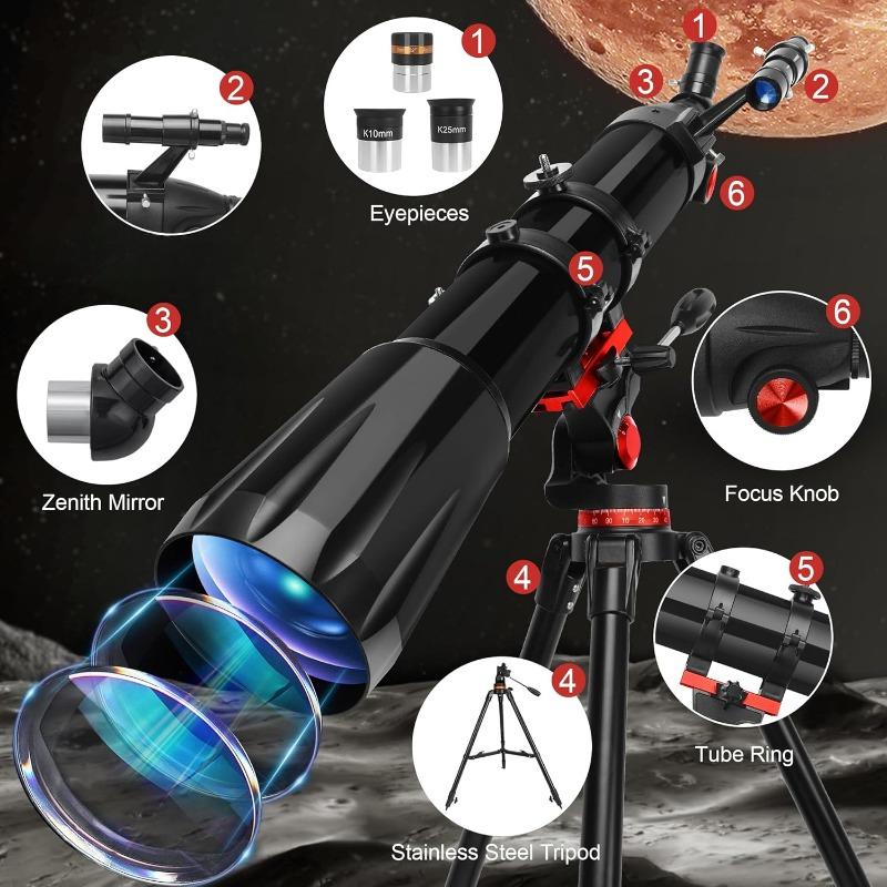 Telescope,Telescope for Adults High Powered, Professional Refractor Telescope for Beginners,for Planet Observation with Stainless Tripod