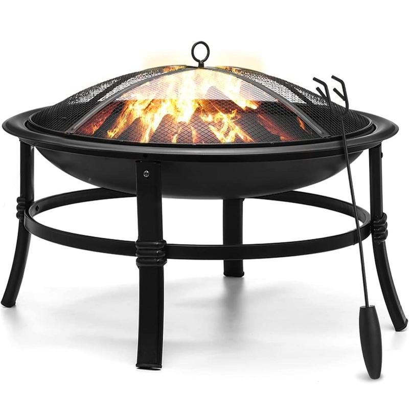 22-30 inch Fire Pit for Outside 2 in 1 BBQ Wood Burning Fire Pit for Outdoor Camping Large Fire Pit Wood Bowl Firepit with Grate Spark Screen Log Grate