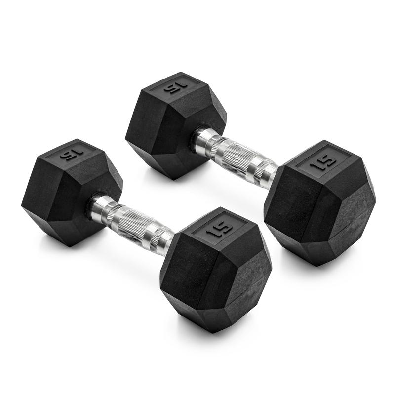 15lb Coated Rubber Hex Dumbbell, Pair