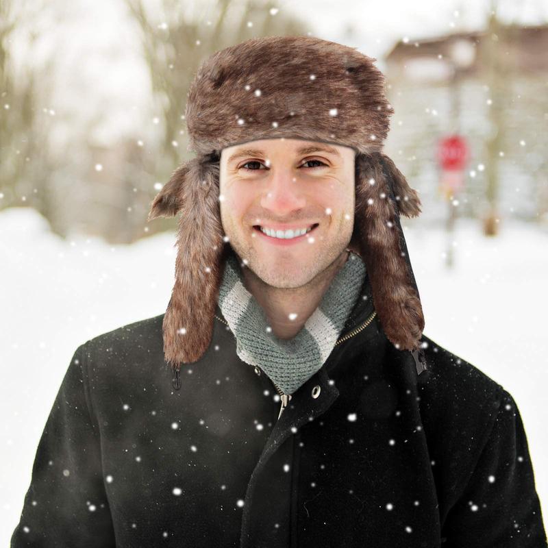 Men's Waterproof Windproof Winter Ski Hat with Faux Fur Ear Flaps, Warm & Comfortable for Hunting, Skiing, and Outdoor Activities