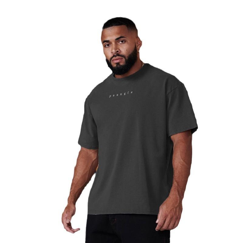 Youngla Men's Oversized T-shirt Muscle Sports Fitness Cotton round Neck Short Sleeve Gym Running Basketball Training