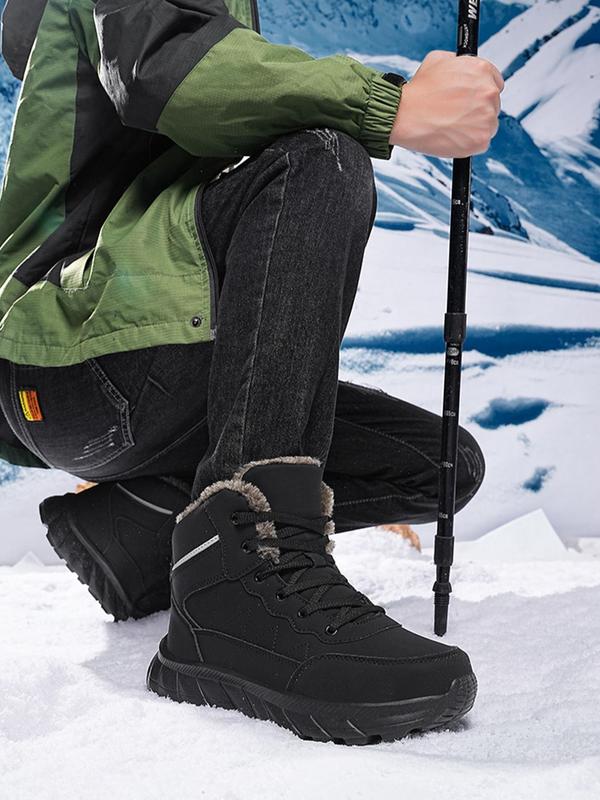 Men's Winter Warm  Thermal Lined   Hiking Shoes, Casual Sporty Lace Up Outdoor Snow Boots, Windproof Mountaineering Shoes for Fall & Winter