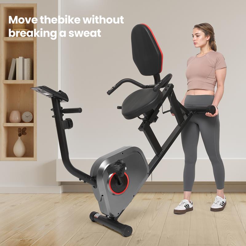 Recumbent Exercise Bike, Indoor Cycling Stationary Exercise Bike with 8 Levels Adjustable Resistance with LCD Monitor and Pad Holder for Adult Senior